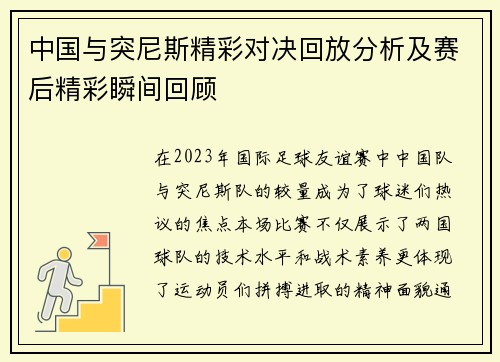 中国与突尼斯精彩对决回放分析及赛后精彩瞬间回顾