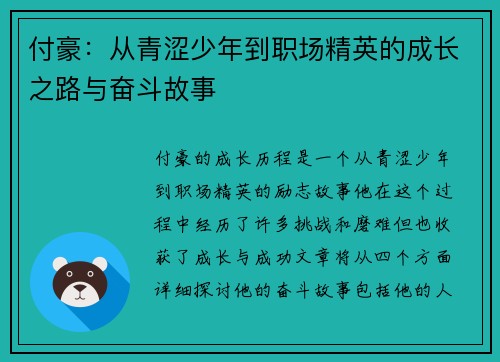 付豪：从青涩少年到职场精英的成长之路与奋斗故事